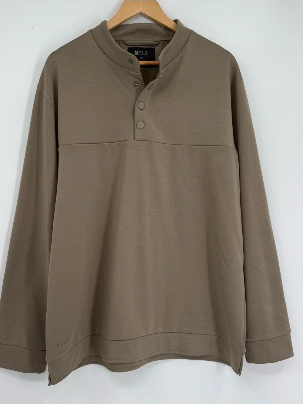 BYLT Premium Basics Pullover XL Taupe 1/4 Snap Waffle Lined Athleisure Golf.